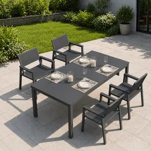 Tobeos Aluminum Patio Dining Set, outdoor furniture All-Weather HDPE Outdoor Table and Chairs with Rust-Resistant Aluminum Frame, Umbrella Hole