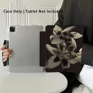 1pc Case for iPad with Flip Stand & Pen Holder, Elegant Black & White Floral Design, Shockproof Scratch-Resistant Cover, Lightweight TPU Case with Sturdy Kickstand for iPad Air 4/5, Pro 11, 10.9/10.5/10.2/9.7 inch Tablets