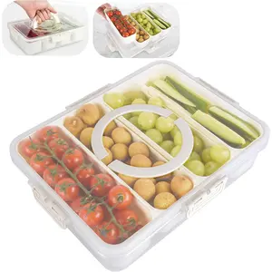 Snackle Box Container,Divided Serving Tray with Lid,4 Compartment Travel Snack Container,Fruit Veggie Tray with Lid for Fridge  Keeping,Multipurpose Storage Box for Picnic,Party,Travel