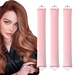 Overnight Heatless Hair Curler Blowout Rods Jumbo, Heatless Curls Satin Jumbo Flexi Rods to Sleep in,Soft Heatless Rod for All Hair Types,No Heat Overnight Sleeping Curls Styling Tools （Pink）