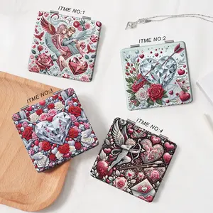 Beautiful Angel Heart Diamond Flower Makeup Mirror, Foldable Mini Handheld Mirror, 1pc, Perfect Gift for Sisters, Friends, Girls, Weddings