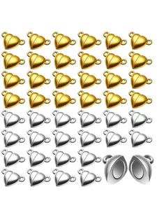 48 Pieces Heart Shaped Magnetic Clasps for Jewelry Gold Silver Bracelet Clasps Closures Magnetic Breakaway Converter for Bracelet Necklace DIY Making Wedding Jewelry Accessories DIY Beading Accessories