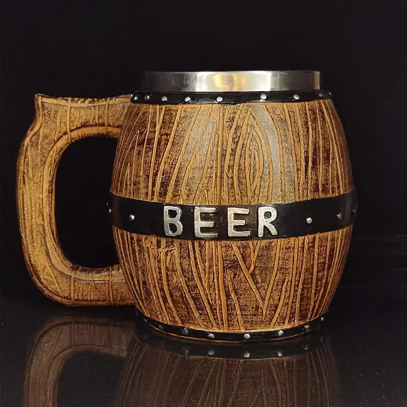 Viral Rustic Wooden Barrel Style Stainless Steel Beer Mug, Large Capacity Food Grade BPA Free Lead & Cadmium Free Heat & Shatterproof Reusable Draft Beer Stein, Dishwasher Safe Bar Drinkware, Ideal Gift for Beer Lovers, Perfect for Home Pub Daily Use
