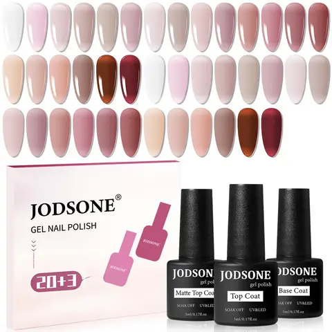 JODSONE 23PCS UV Nail Gel Polish Set - 20 Kinds of Jelly Translucent Colors, Fashion Unisex, Durable 21-Day Wear, Natural Elegant, Home/Salon Manicure Nail Supplies Gift