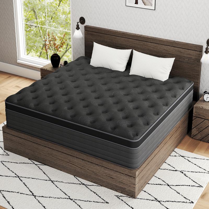 queen size mattress 12/14-Inch Spring Mattress Medium firmness, ergonomic design, hybrid memory foam spring mattress with pocketed coils, comfortable and durable, available in multiple sizes, high-quality new compressed boxed mattress colchones para cama