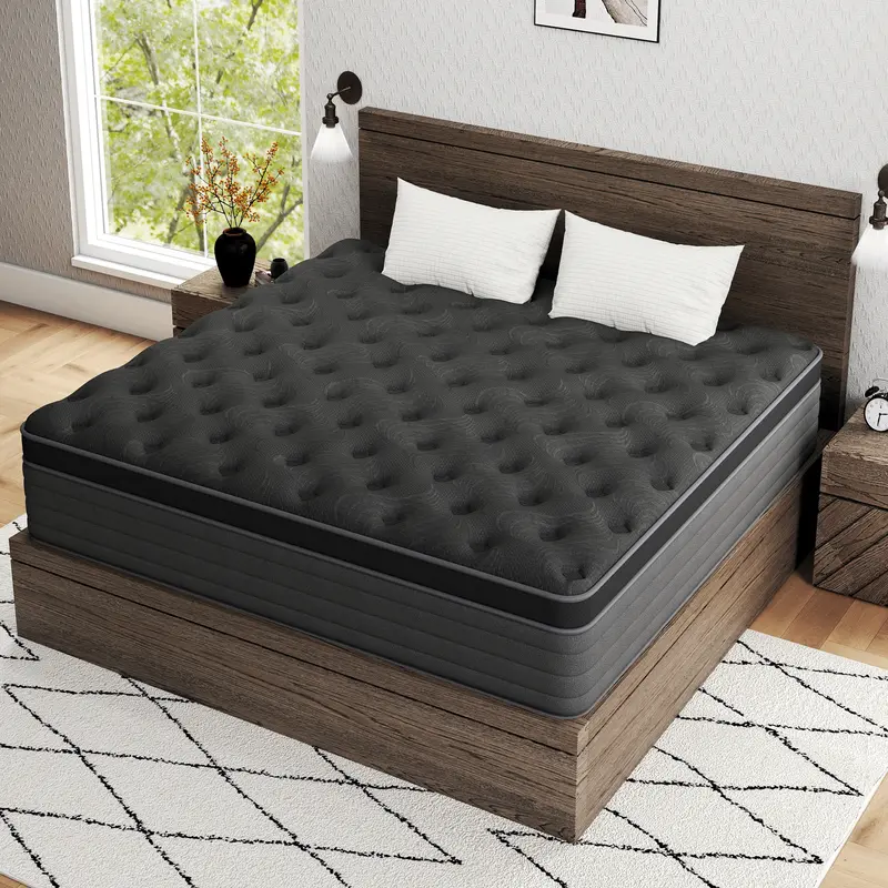queen size mattress 12/14-Inch Spring Mattress Medium firmness, ergonomic design, hybrid memory foam spring mattress with pocketed coils, comfortable and durable, available in multiple sizes, high-quality new compressed boxed mattress colchones para cama