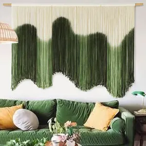 Large Macrame Wall  Boho Wall Art Green Fiber Dip-Dyed  Macrame Cord for Headboard Bedroom Living Room Fireplace 57" W x 39" L