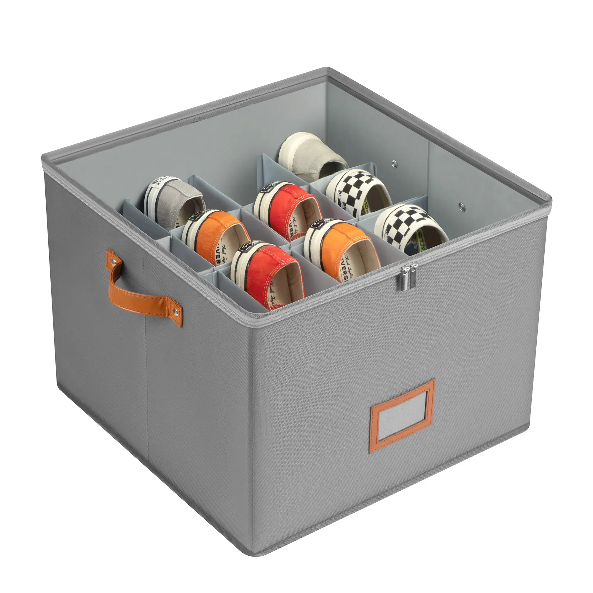 DELAMU Shoe Organizer for Closet, Fabric Shoe Storage Boxes with Clear Cover, Dustproof Shoe Organizer, Adjustable Dividers for Storage, Foldable Space-saving Storage Container Bins, Shoe Storage Organization, Dorm storage, Gift