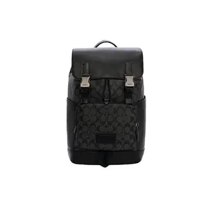 COACH Track 27 Monogram Canvas and Leather Backpack for Men in Charcoal Black
