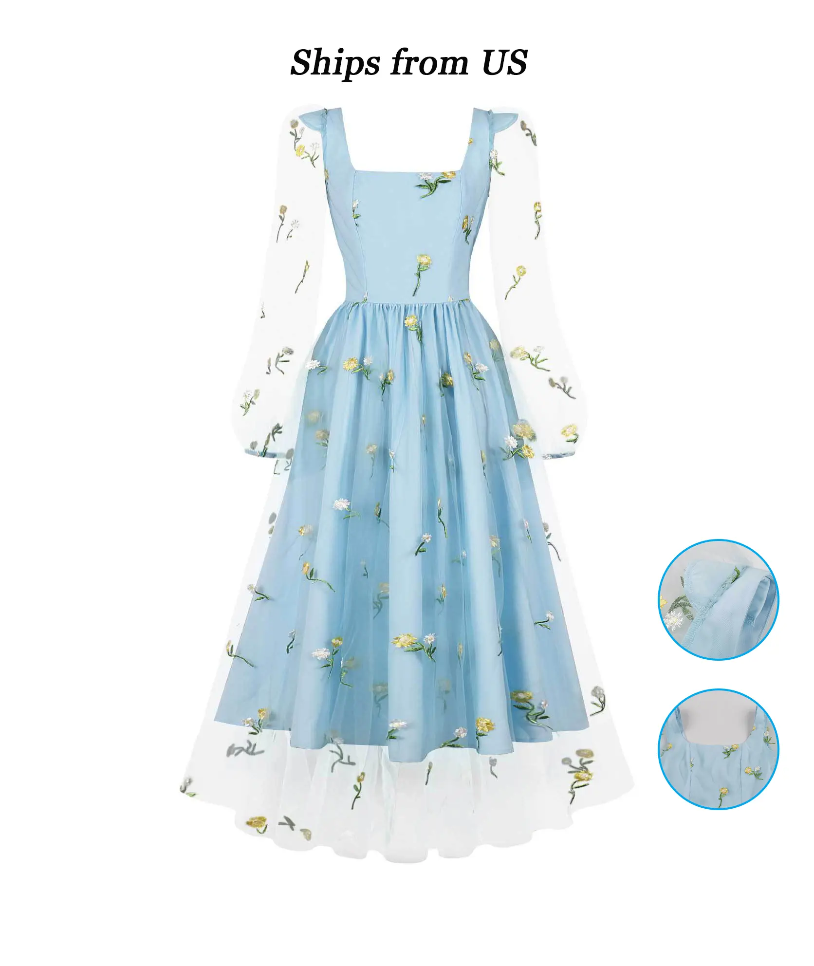Light Blue Square Neck Floral Embroidered Dress Sheer Long Puff Sleeves Tulle Fit Flare Midi French Country Fairycore Bridal Shower Garden Party Wedding Guest Outfit - TikTok Shop Light Blue Square Neck Floral Embroidered Dress Sheer Long Puff Sleeves Tulle Fit Flare Midi French Country Fairycore Bridal Shower Garden Party Wedding Guest Outfit - TikTok Shop