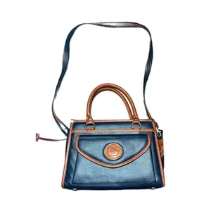 Vintage Dooney & Bourke Satchel Purse Crossbody Navy Brown Pebbled Leather