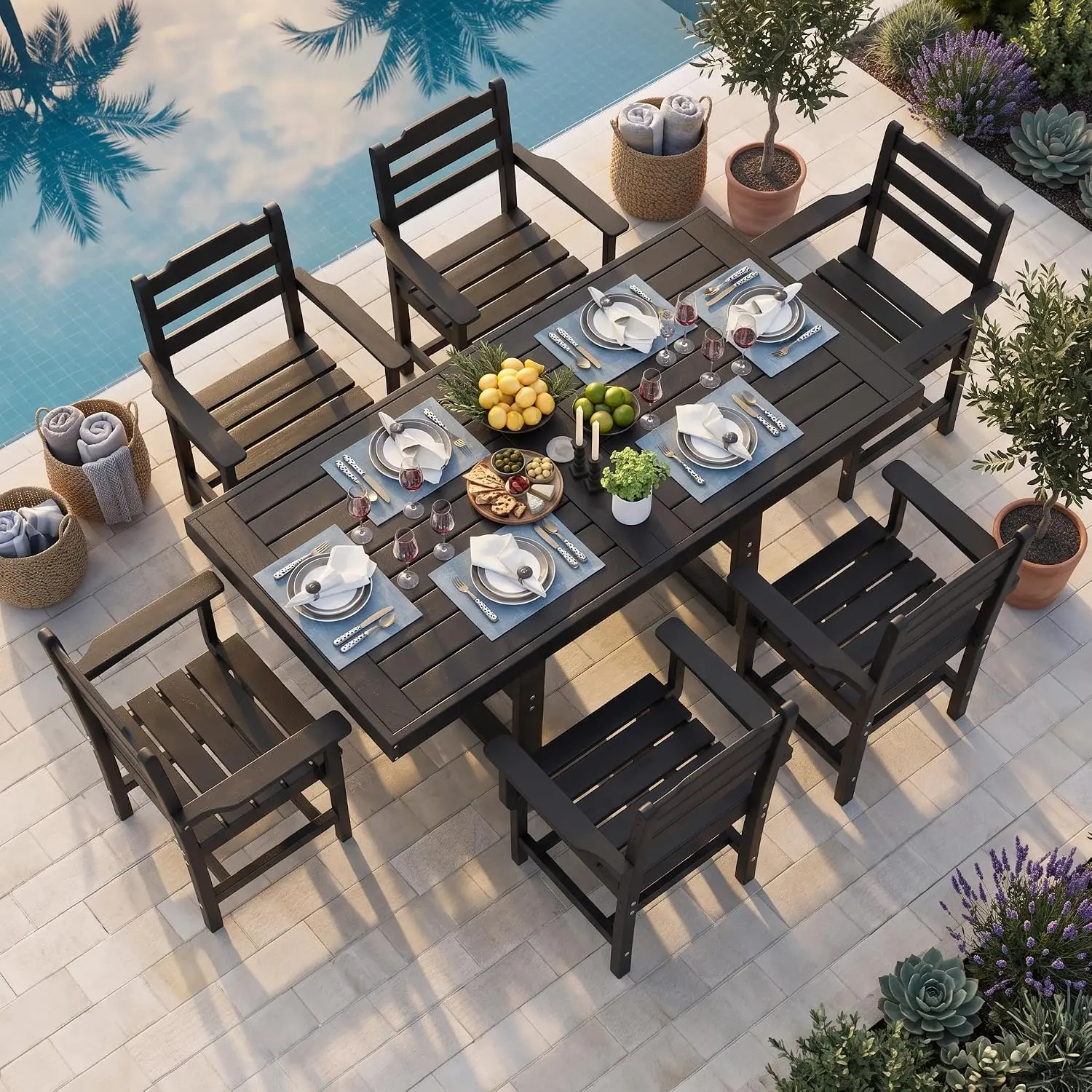 ABCASA 6/10/14/17-Piece Sturdy Waterproof HDPE Outdoor Furniture Set, Steel-Reinforced All-Weather Patio Table & Chairs with Umbrella Hole for Backyard, Garden