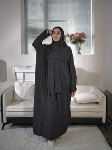 Women's Ditsy Floral Print Zipper-Front Hooded Arabian Dress, Modest Style Dress, Modest Bishop Sleeve Maxi Long Sleeve Muslim Dress, Muslim Clothing for Women, Modest Muslim Outfits