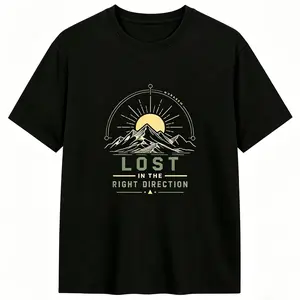 MURAXEN | "Lost In The Right Direction" Nature Graphic Tee, Mountain & Sun Print Men's T-Shirt, Outdoor Adventure Lifestyle Apparel, Wanderlust Inspired Vintage Cotton Top, Aesthetic Wilderness Graphic Tee, Perfect for Hiking & Travel Outfits