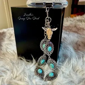 Western Turquoise and Silver Phone Wristlet with Desert Skull Accent Charm for Stylish Accessory