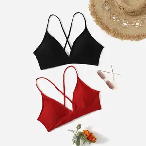 Women's Bikini Top Soild Color Push Up V Neck Bathing Suit Swimsuit Top