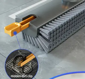 Scrub Brush with Long Handle, Floor Scrub Brush Squeegee Broom for Cleaning, 3 in 1 Shower Scrubber Floor Broom Squeegee for Concrete Tile Wall Deck Patio Grey