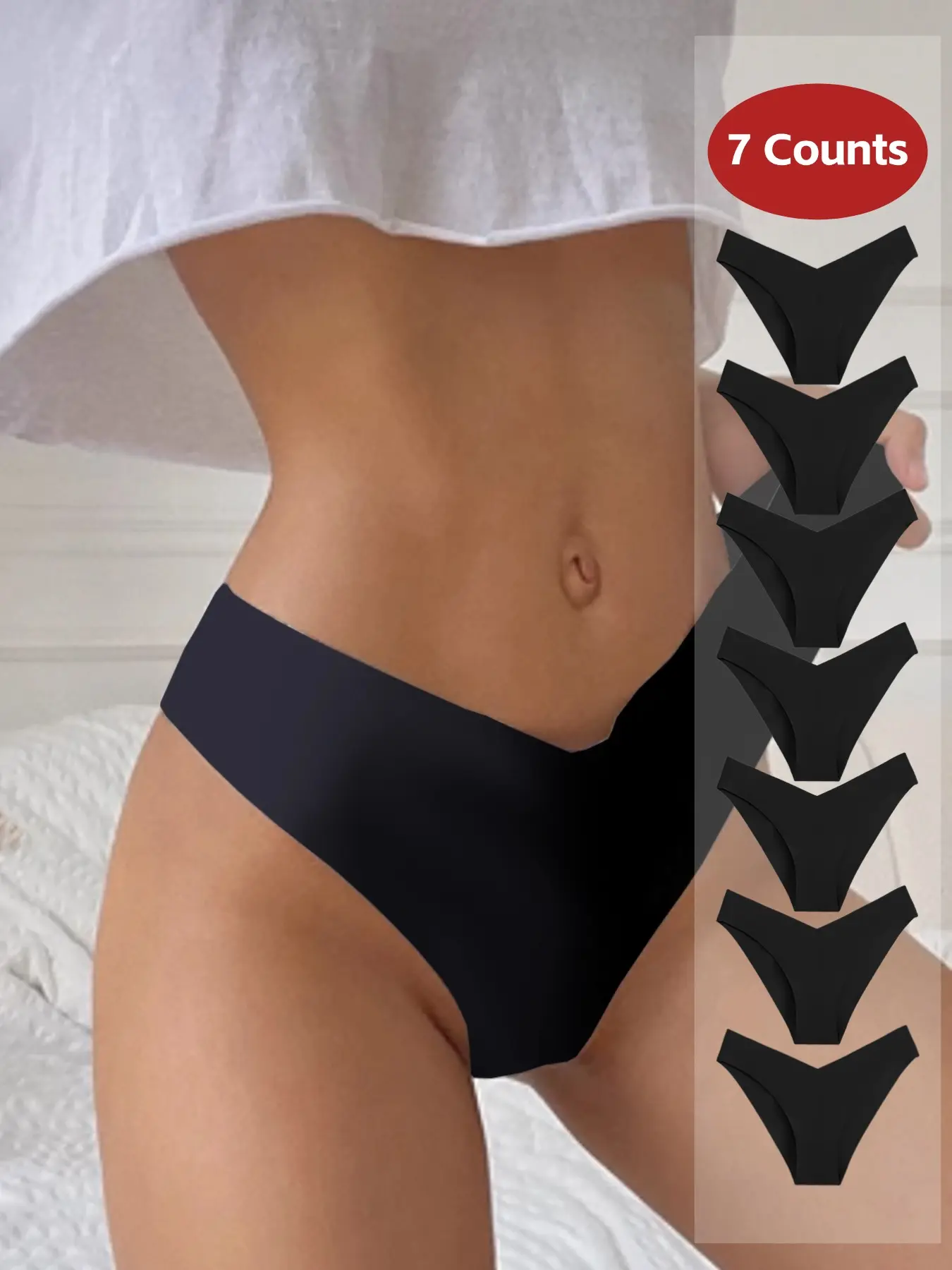 Women's 7-Pack Solid Color Underwear, V-Waist Comfortable Seamless Elastic Triangle Pants, Basic Everyday Casual Four Seasons Soft Comfy Breathable Fit Panties, Seamless Panties Set, Soft Fit Panty, Soft Knicker, Breathable Stretch Panties