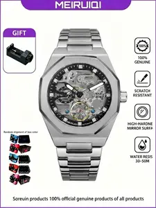 Men's Full Steel Band Transparent Bottom Mechanical Watch, High-End Business Casual Trendy Men's Wristwatch, Stylish and Durable Design, High Quality Watches