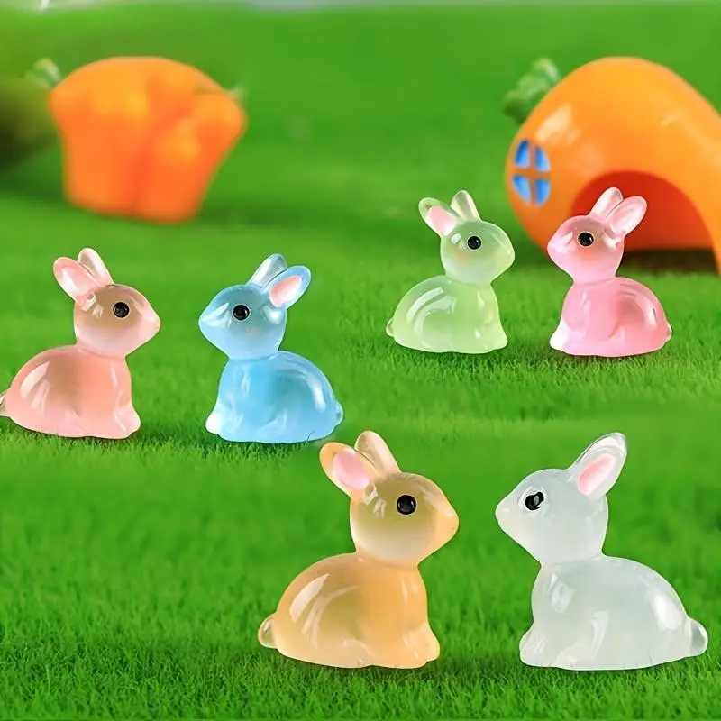 15 Piece Small Bunny Glowing Figurines, Colorful Resin Bunnies Ornaments, Glow in the Dark, Perfect for DIY Jewelry Decor, Indoor Decoration, Holiday Gifts Resin Sculptures Figurine Statue