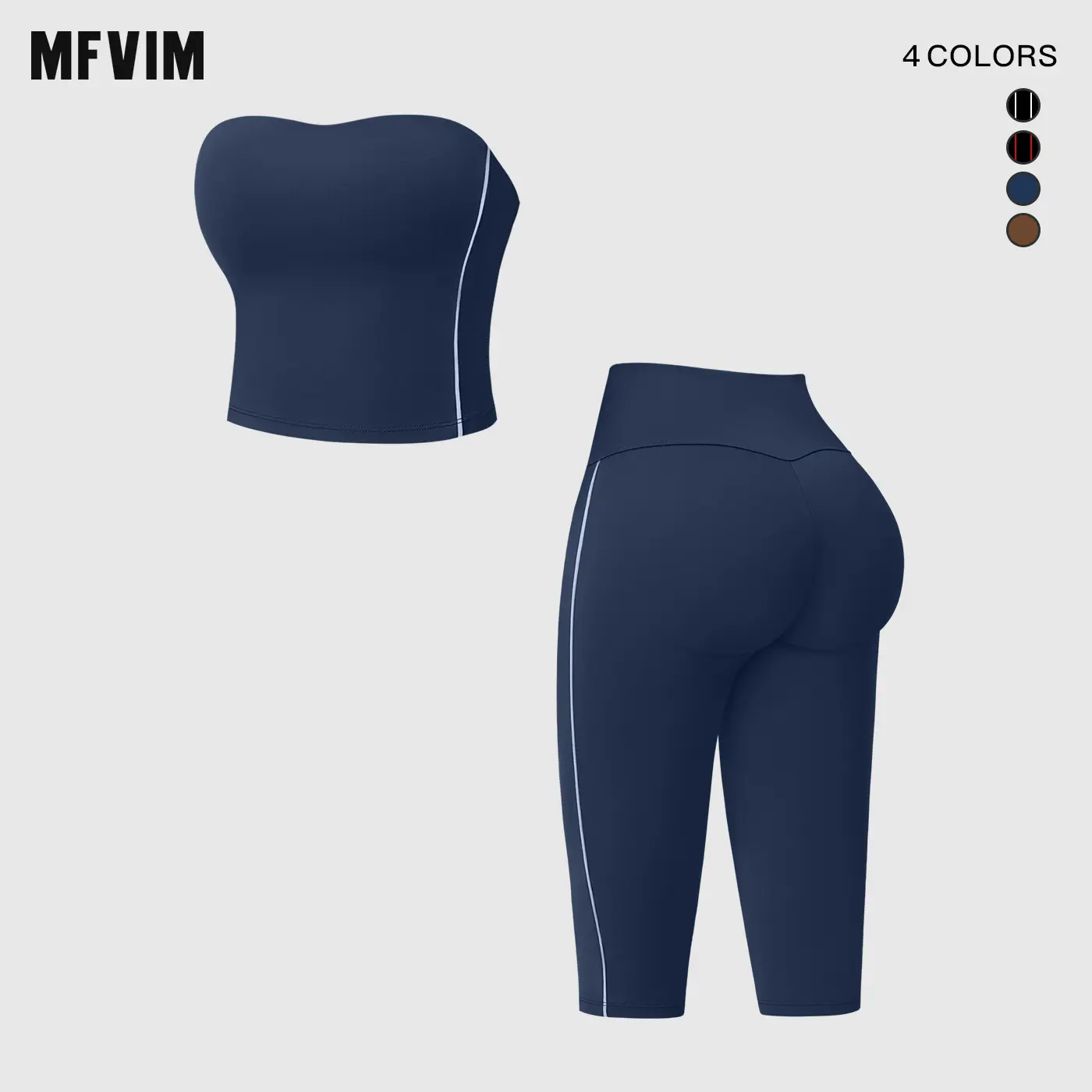 MFVIM Women's 2-Piece Strapless Back-Enhancing Bandeau & High-Waisted Sports Shorts Workout Set for Women, Ideal for Gym, Yoga, Workout Sets For Women,travel essentials,camping essentials