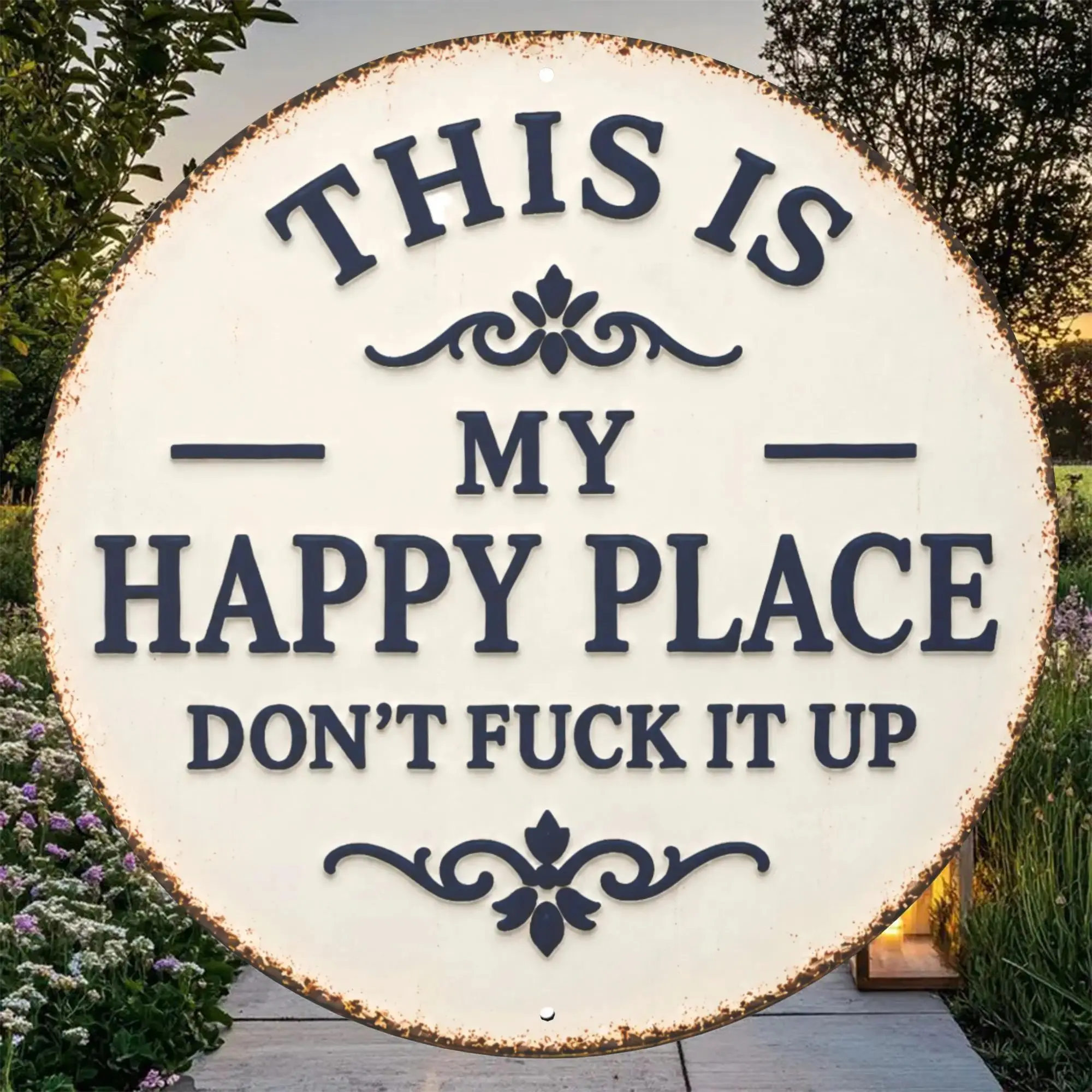 Welcome to My Happy Place Vintage Metal Wall Decor Sign - Farmhouse Floral Tin Plaque, a001 Novelty Mom Gifts for Balcony & Study, Home Decor Accent