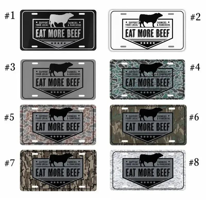 Support Your Local Farmers License Plate Eat More Beef Aluminum Front Car Plate Rancher Camo Truck Exterior Accessories