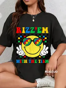 100% Cotton Rizz Em With The Tism Funny Autism Awareness Boys Girls T-Shirt