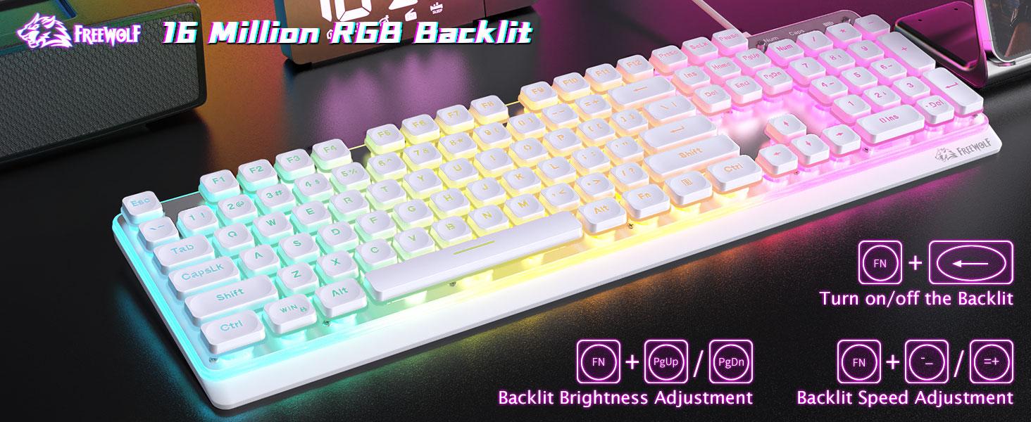 Free wolf M104 Wireless Gaming Keyboard with Numeric Keypad, New  keyboard Tri-Mode(2.4Ghz/Wired/Bluetooth) Membrane Full Size Mechanical Feel Metal Panel RGB 4000MAH Rechargeable Quiet Waterproof for PC/MAC/Win Gamer-Black