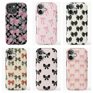 Pink and Black Big Bow Vintage Luxury Tough Phone Case for iPhone 17 16, 15, 14, 13, 12, 11Pro max, Pro, Plus, Screen Protection and Durable Design