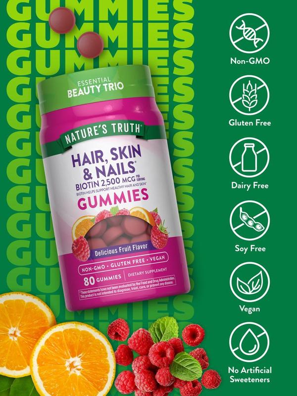 Hair Skin and Nails with 2500 mcg of Biotin Gummies