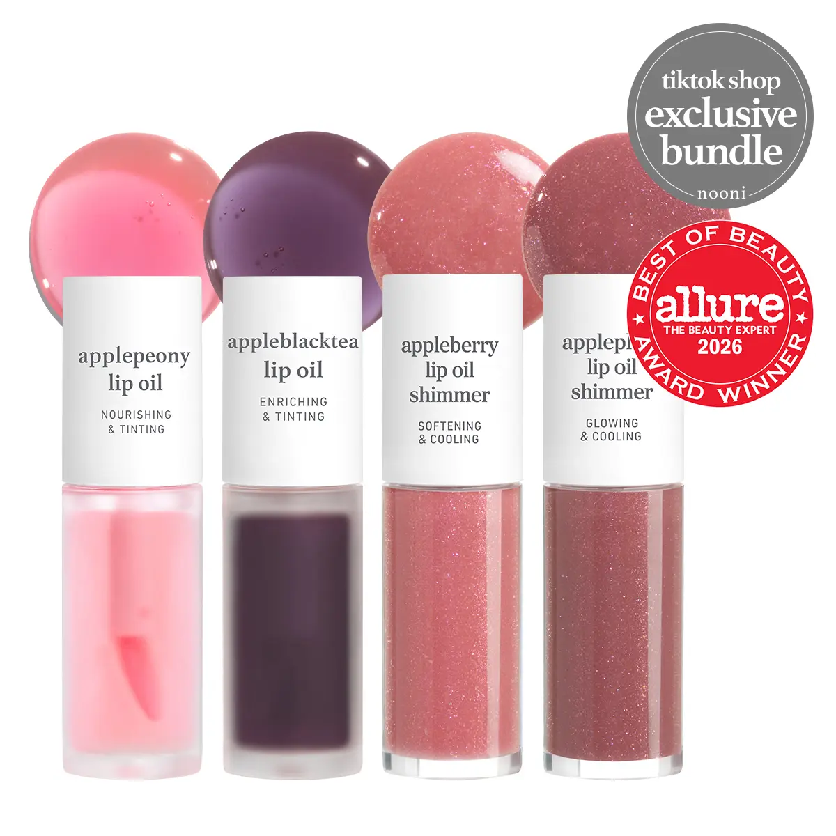 Nooni Korean Apple Shimmer Lip Oil + Lip Stain Bundle | Glossy Lip Stain, Tinting & Long Lasting, Moisturizing Lip Care, Hydrate Lipgloss Makeup Smooth Oil Moisture Glossy Hydrating  Plump Transfer-proof