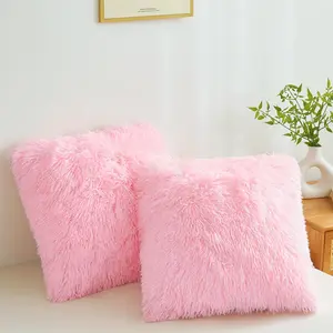 Throw Pillow Covers  18"x18" Faux  Furry Cushion Covers Shaggy Plush Fuzzy Pillow Cases Decorative Pillow Shams with Zipper Set of 2 for Sofa Living Room Bedroom Interior