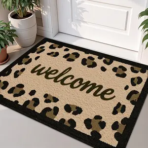 1PC - Vintage Black and Gold Leopard Print Door Mat, Entrance Carpet, Welcome Door Mat, Luxurious, European-style, Trendy, Simple Ins style kitchen mat, Fun Pattern, Anti-slip bottom, Comfortable cashmere floor mat,Festival Decor Room, Animal Print Rug