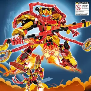 Naruto Mecha Building Blocks, Dual Form Transformation Design, Flame Pattern, Multi-Arm Weapons, Collectible Model Kit
