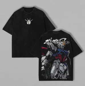 Gundam SEED Astray Red Frame RX-78-2 & Zaku II MS-06 Double Printed Oversized Washed T-Shirt for Men Women Classic Vintage Style 100% Premium Cotton 230gsm Comfortable Soft Fit