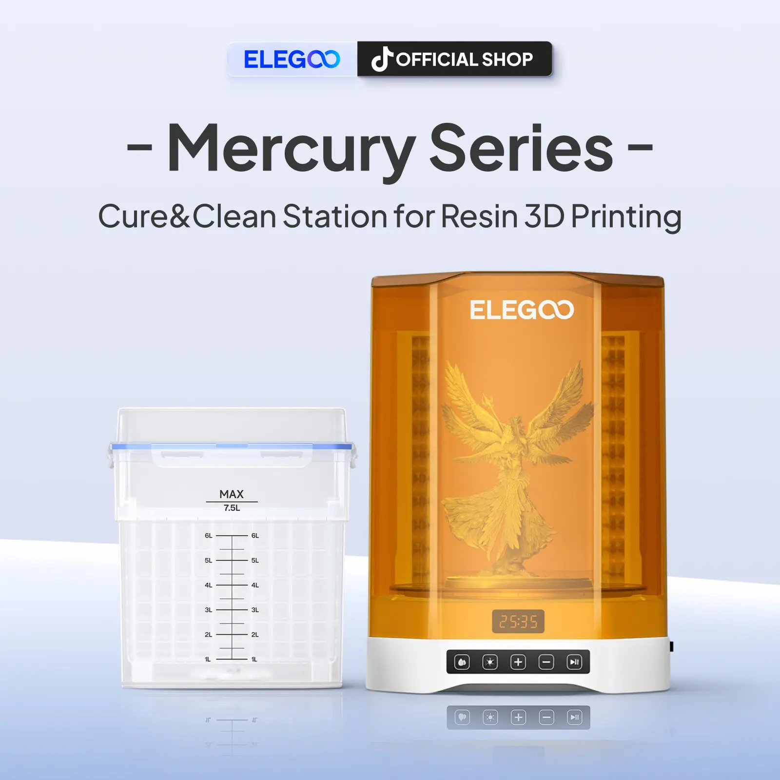 ELEGOO Mercury V3.0 Plus Cure & Clean Station, 7.5 L Large Capacity, 9.05"×5.31"×10.24" Washing Size, Compatible with Mars Saturn Photon Halot LCD/DLP SLA 3D Printers, Printer Accessories, Pom Bearing,back to school,back to school haul,sohochic