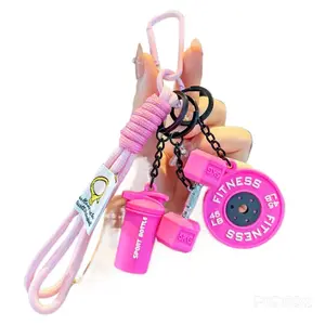 Fitness Keychain Set, Silicone Dumbbell Kettlebell Weight Plate Keychains, Cute Gym Accessories for Men & Women, Lightweight Durable Keyring Set for Keys, Bags & Backpack Decoration, Gift Idea