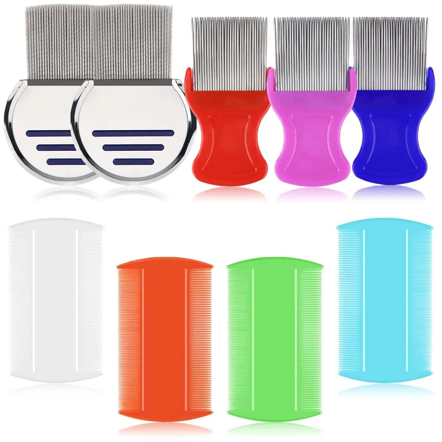 9 Pcs Lice Combs, Flea Combs, Hair Comb Double Sided Fine Tooth Combs, Removal Dandruff Comb with Metal Teeth, Stainless Steel Louse and Nit Comb for