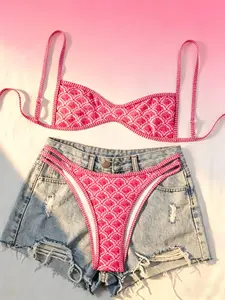 Floral bikini set, pink floral swimwear, bralette bikini, high-cut bikini, underwire bikini, swimsuit with adjustable straps, beach vacation bikini, summer two-piece swimsuit, women’s floral print bikini, cheeky bikini bottoms, boho swimwear, tropical vac