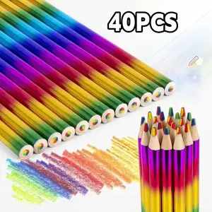 40 pcs Rainbow Pencils,Rainbow Colouring Pencils Classroom Rewards, Teacher Supplies, Non-Toxic Wooden Pencil Sharpened for,, Art & Coloring Activities