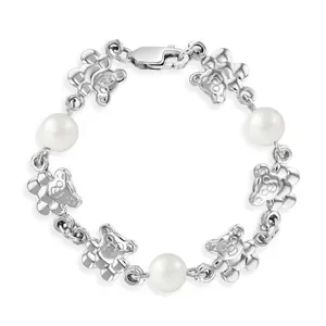 4.5" Bear & Pearl Baby / Toddler Bracelet - Sterling Silver
