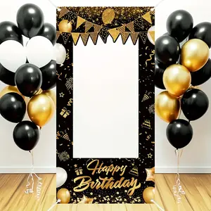 2D flat banner， 1 piece set, black and gold Happy Birthday, size 23.62 * 47.24 inches, polyester material birthday photo prop party decoration, suitable for adult birthdayhristmas event decoration, Halloween an party activities