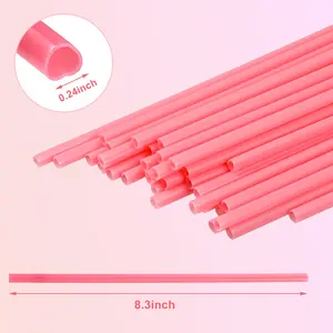 50Pcs Reusable Pink Straws, Heart-Shaped Plastic Straws for Parties and Family Bars, Individually Packaged with Cleaning Brush