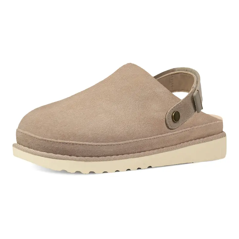 EVELLYHOOTD Women's Casual Platform Slip-On Clogs - Breathable Foam Faux Fur Upper, Adjustable Strap, Round Toe, Comfort Footbed, Non-Slip TPR Sole, Taupe Footwear for All Seasons