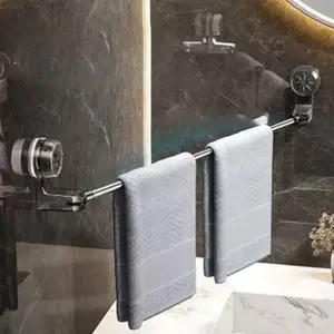 Suction Cup Towel Rack for Bathroom, No Hole Installation Stretchable Towel Rod, Space-Saving Bath Towel Organizer
