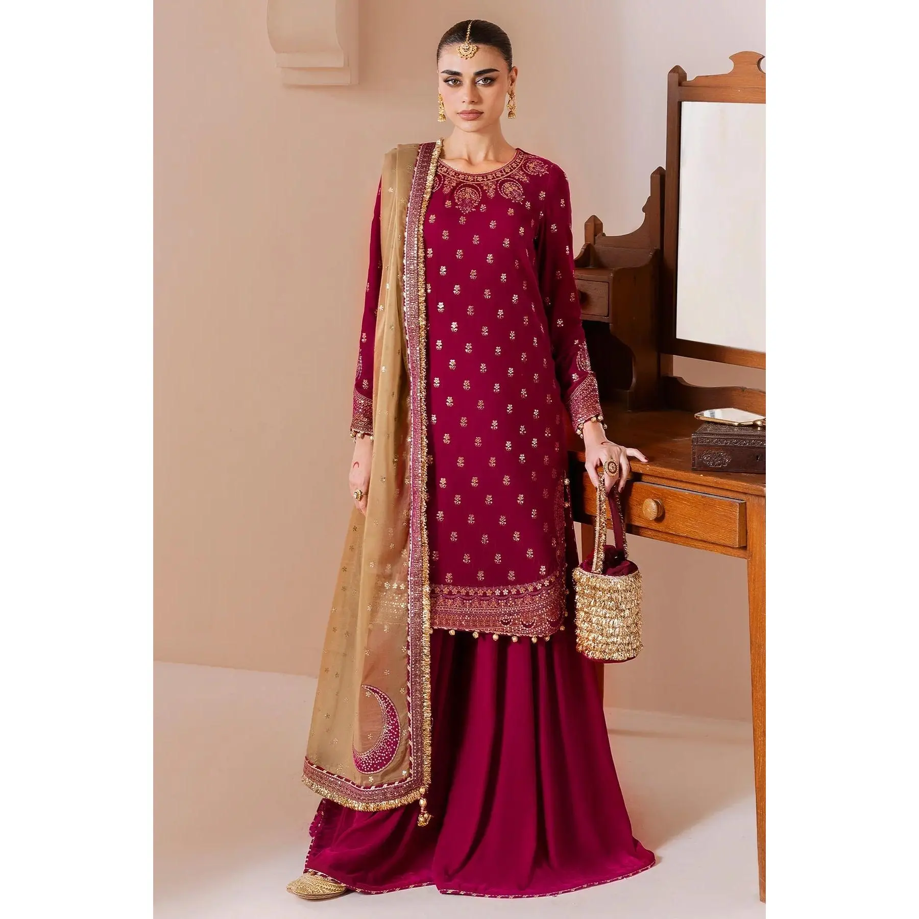 Jazmin - CVF D-11 Shireen Three Piece Embroidered Velvet Suit