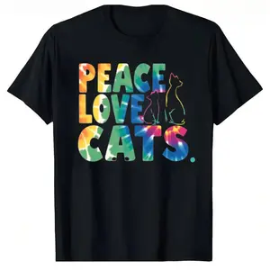 Comfortable Unisex Black Cat Print Tee – Casual Round Neck Short Sleeve T-Shirt