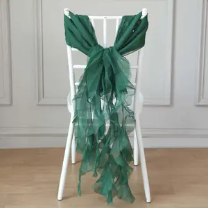 Chiffon Curly Chair Sash Hunter Emerald Green - Graceful Decorative Accent