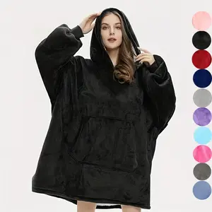 Comfortable Loose Hooded Sweatshirt Blanket with Pocket, Warm Plaid Flannel Winter Throw, Check Design, Cozy and Stylish